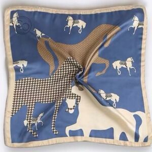 Designer Inspired Silk Blue Cream and Black Scarf